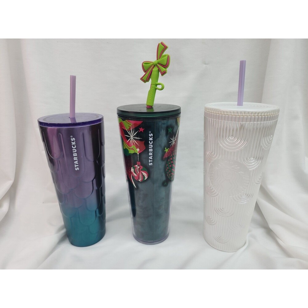 Starbucks Tumblers Set Of 3 Pre-Owned Good Condition With Straws As Pictured